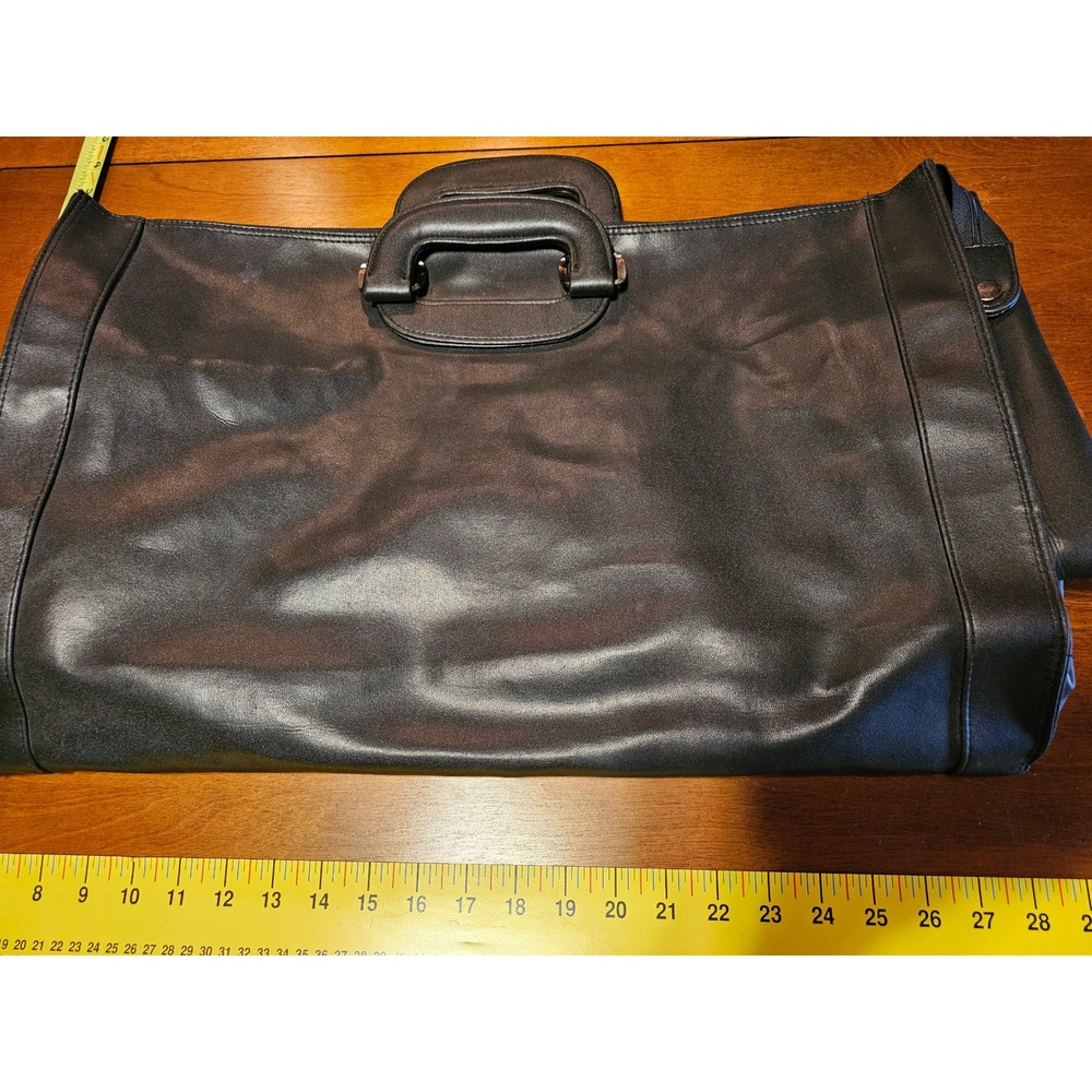 Black Leather Briefcase Large Travel Tote Bag Zipped Business Carryall